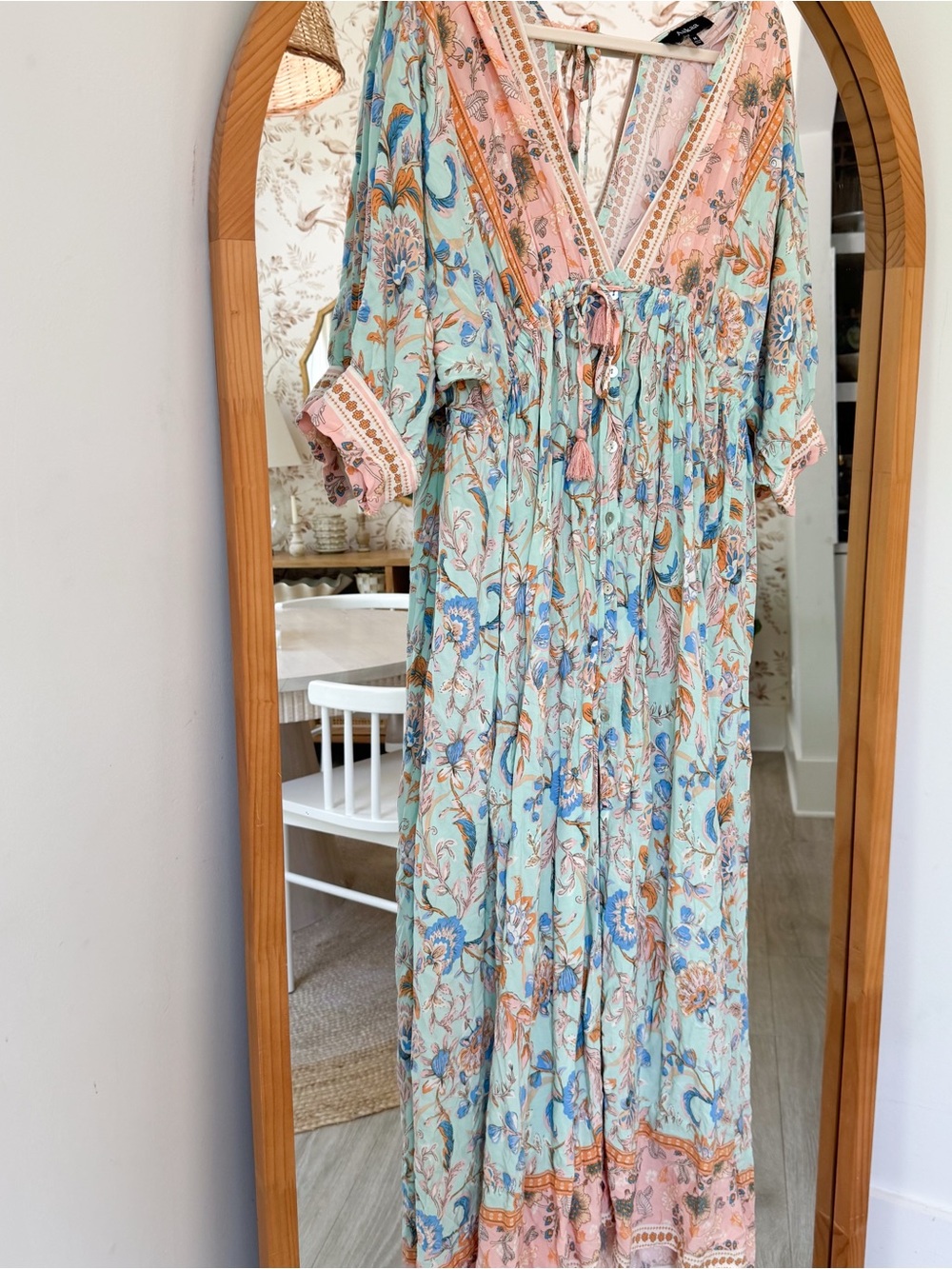 Red Dress Boutique Mint Floral Maxi Dress with Peach Accents